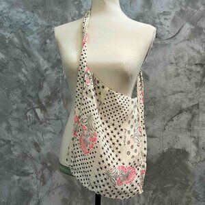 Free People Linen Cloth Lightweight Shopping Tote Bag Tan Pink Paisley Boho